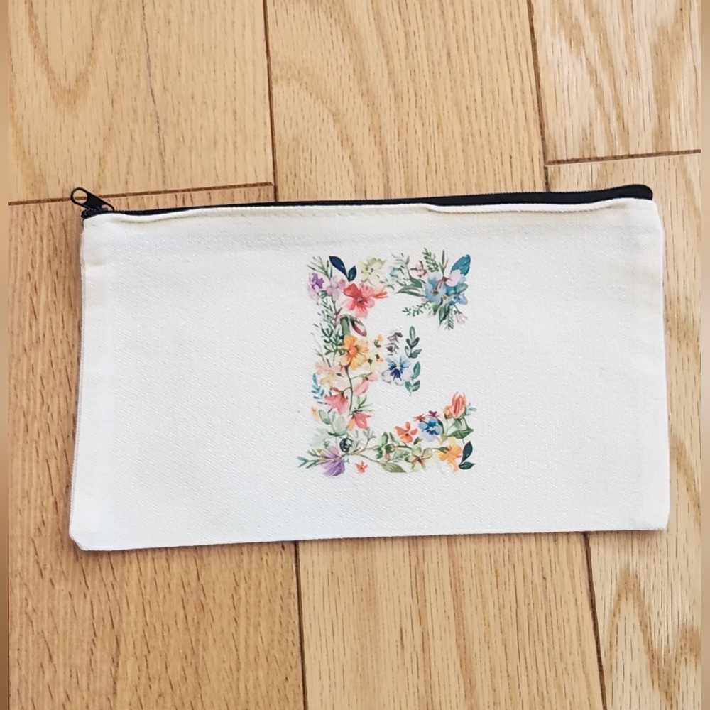 Initial E Floral Letter Organizing Zippered Pouch Or A Makeup Pouch